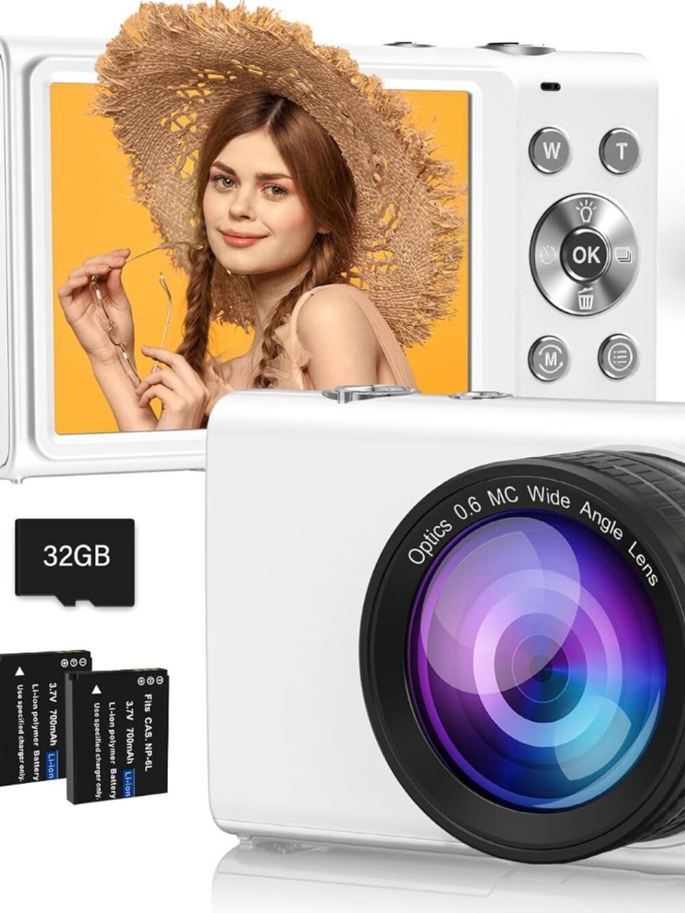 NEW 4K Digital Camera with Wide Angle Lens - White
